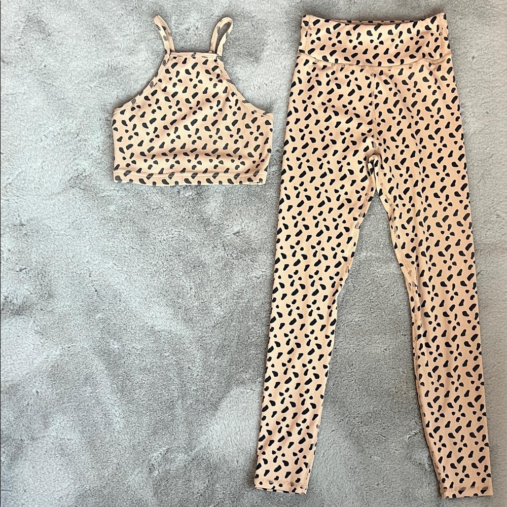 GB Girls Beige and Black Leopard Print Matching Set